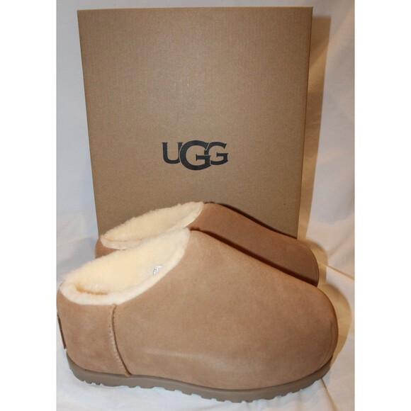 UGG WOMEN'S PUMPED SUEDE SHEARLING LINED CLOGS CHESTNUT NIB - Picture 3 of 7